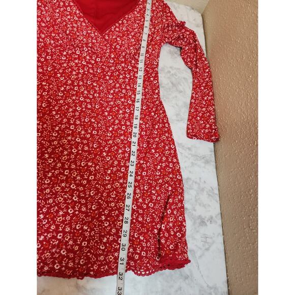 City Studio Women's Red Ditzy Floral V-Neck‎ Long Sleeve Dress Size M - Picture 6 of 6